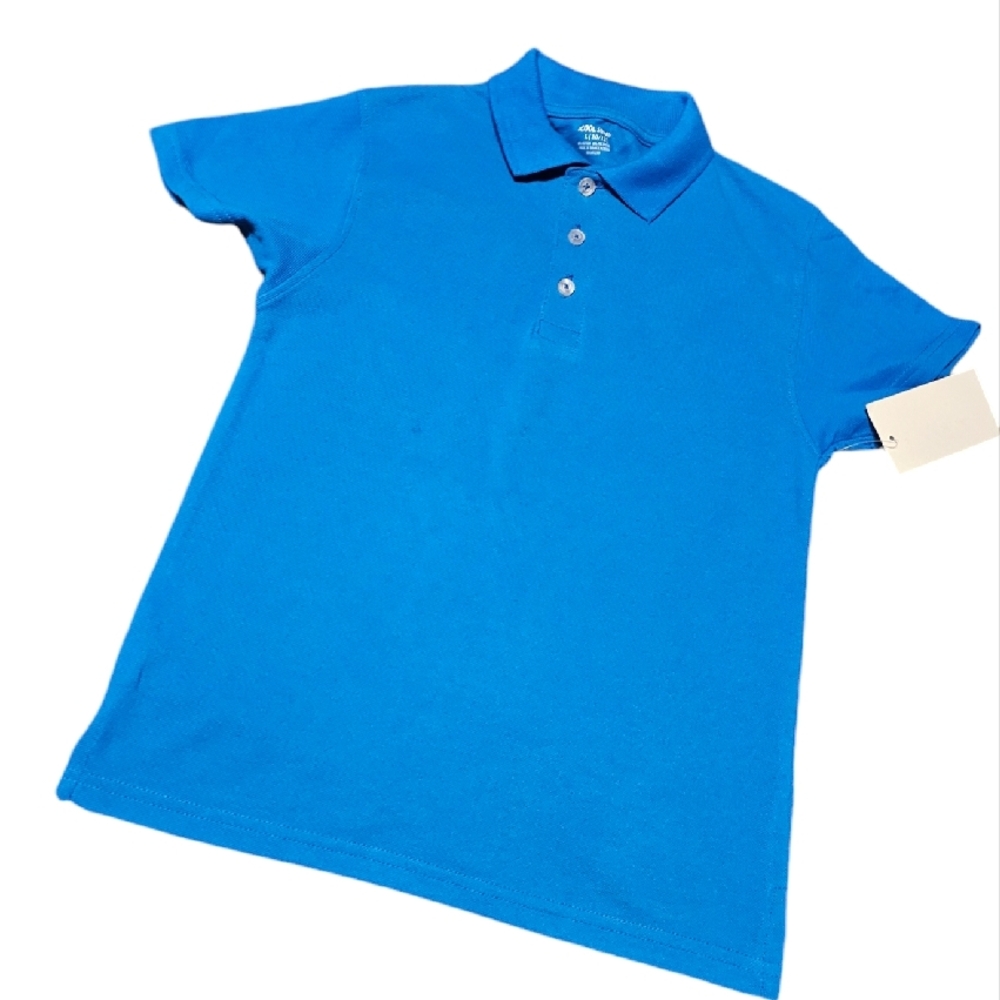 Blue Polo Shirt Classic Collar Smooth Texture